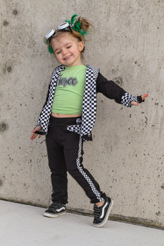 Racing Stripe Skinny Pants Black Checkerboard Kids Unisex