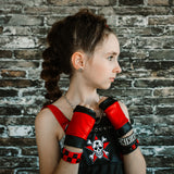 Red Rockstar Fingerless Gloves Vegan Leather Kids Adults