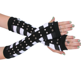 Black and White Striped Corset Gloves Arm Warmers