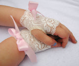 White big bow Lace fingerless gloves for Easter, Weddings, Dances