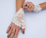Victorian Lace Fingerless Gloves with Pearls in Cusom Colors and Sizes