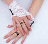 Victorian Lace Fingerless Gloves with Pearls in Cusom Colors and Sizes