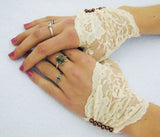 Victorian Lace Fingerless Gloves with Pearls in Cusom Colors and Sizes