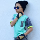 Gold and Black Rockstar Split Vegan Leather Fingerless Gloves for Kids Adults